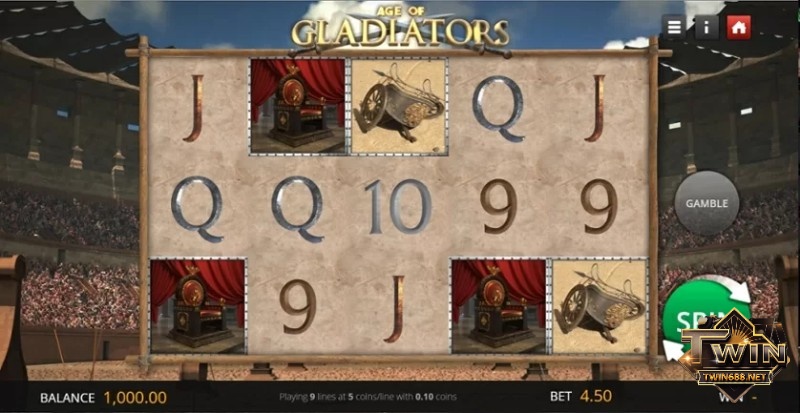 Giao diện chính của trò chơi Age of Gladiators với các biểu tượng đặc trưng riêng